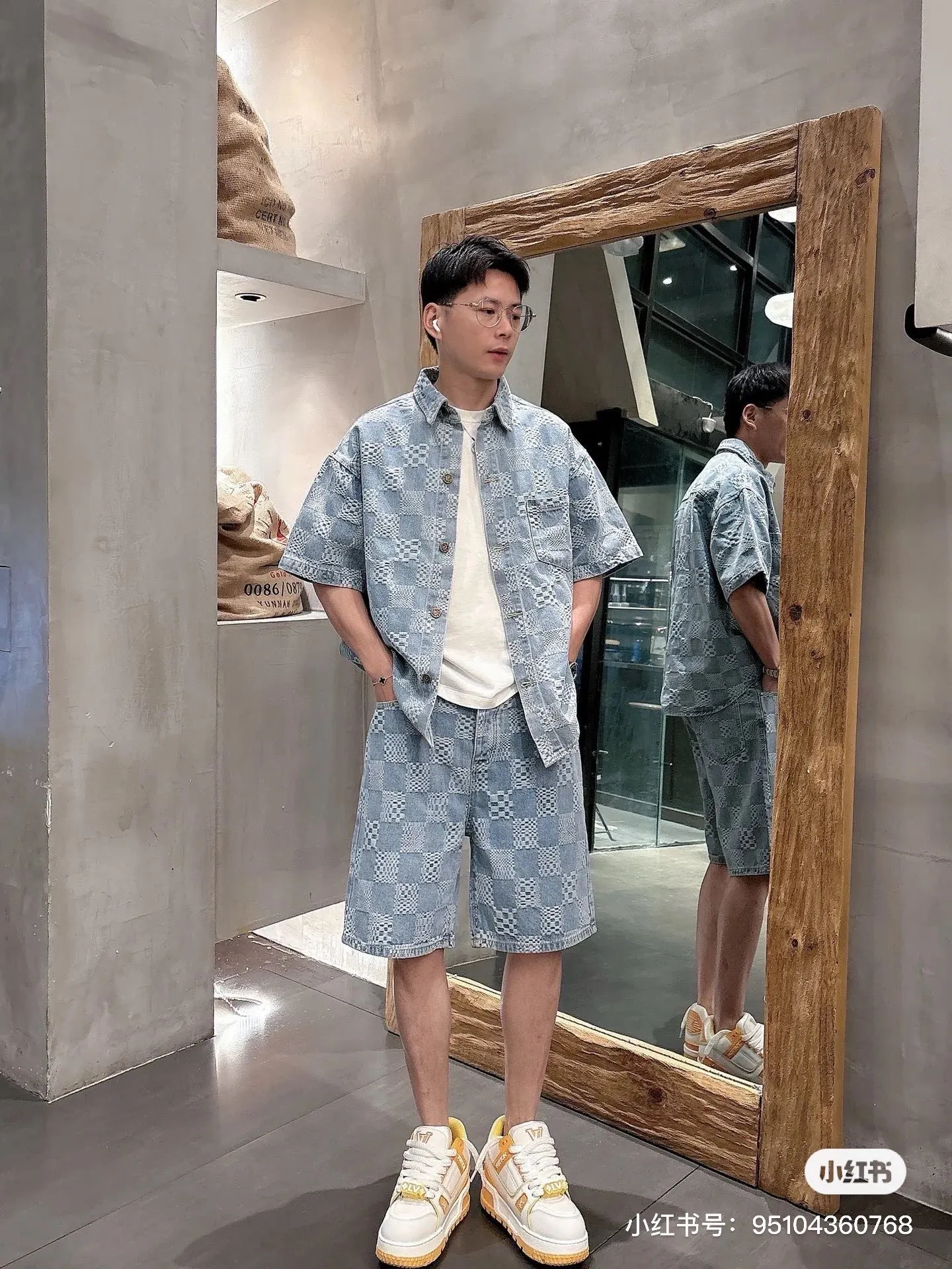 Louis Vuitton/Louis Vuitton checkerboard suit denim shorts